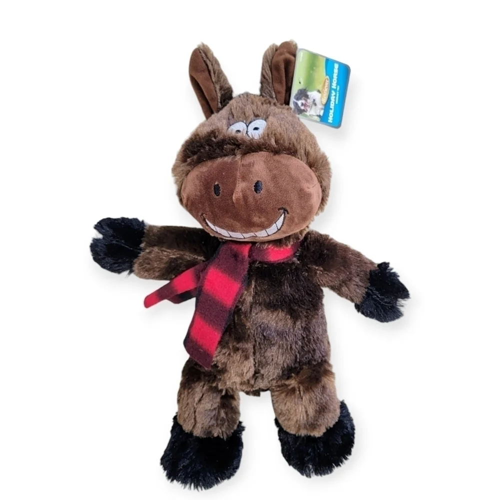 NEW Holiday Horse Retriever Squeaky Toy Plush Dog Toy